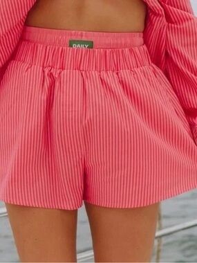 NWT Daily Drills Poplin Double Band Resort Shorts - Pink Stripe XS/S